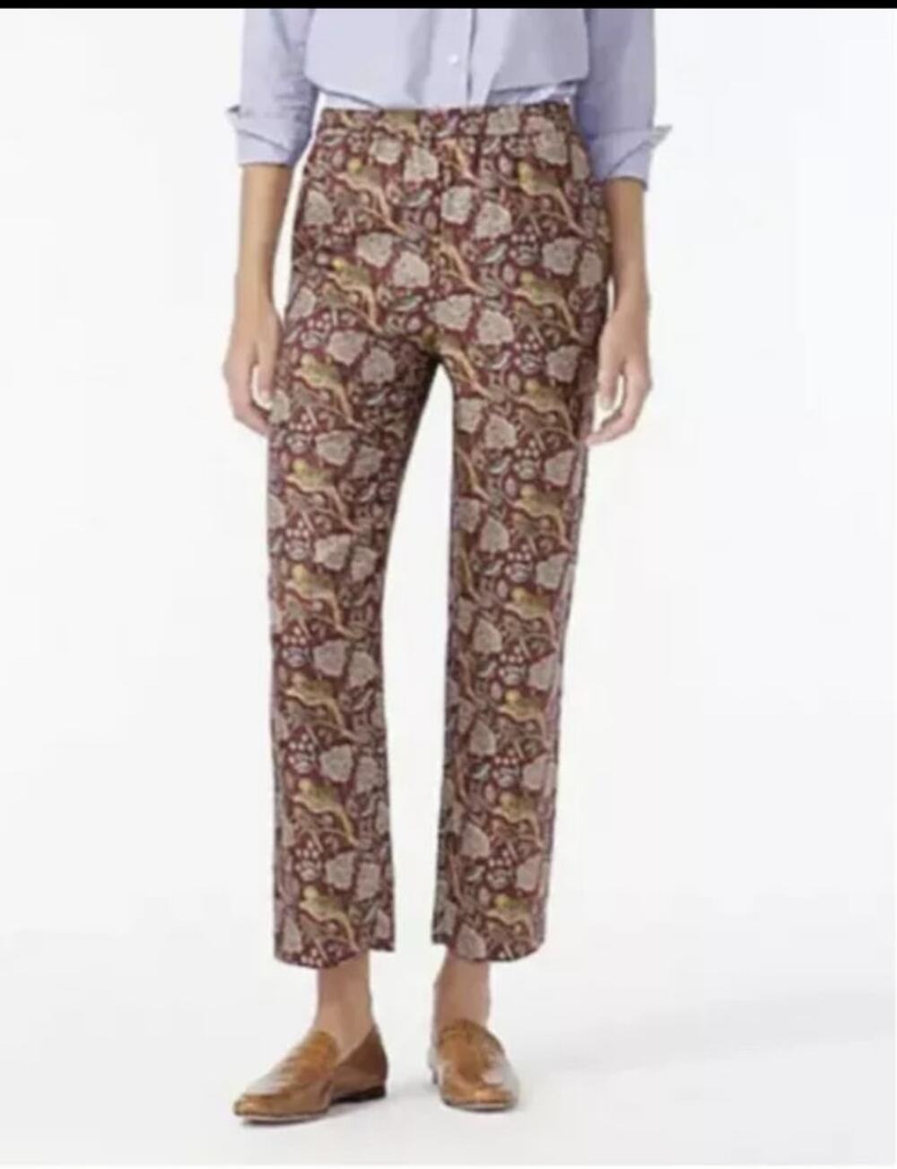 J.Crew Collection 100% Silk Paisley Floral Pull On Easy Pants Burgundy 4